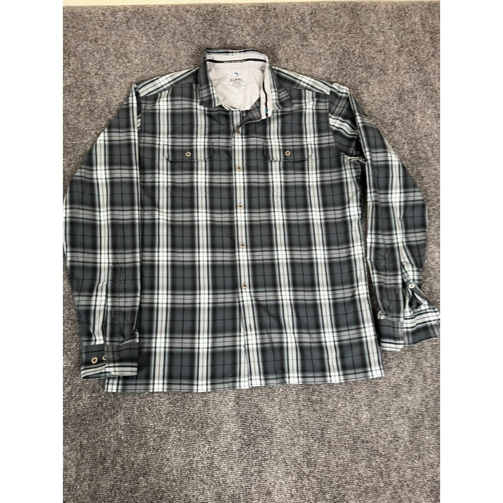 Kuhl Men's‎ Green Plaid Long Sleeve Button Up Shirt Long Sleeve Polyester Size L